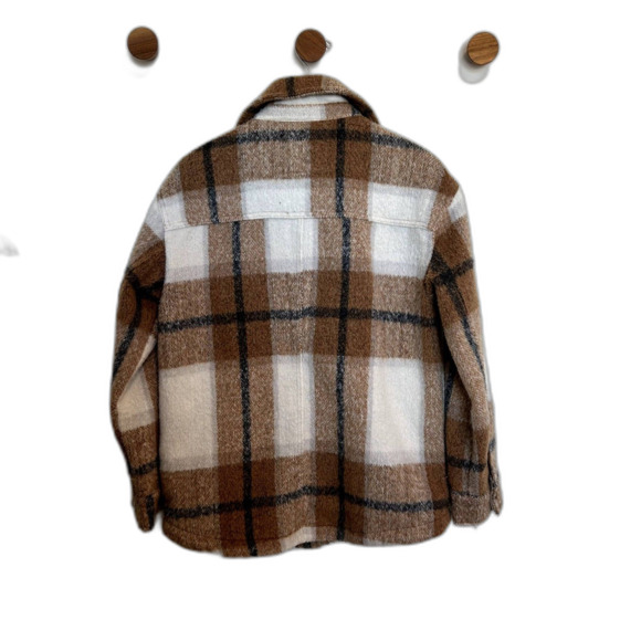 Avec Les Filles Womens Plaid Shacket Cognac Brown Jacket Size Medium Long Sleeve - Picture 7 of 15
